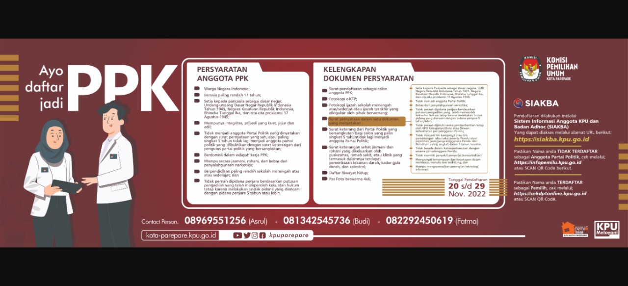 Ayo Daftar Jadi PPK!, KPU Parepare Buka Pendaftaran Hingga 20 November