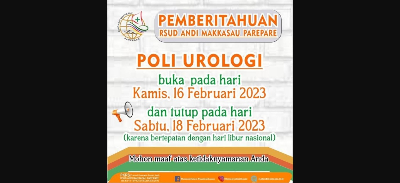 Poli Urologi di RSUD Andi Makkasau Parepare Pindah Jadwal Pelayanan