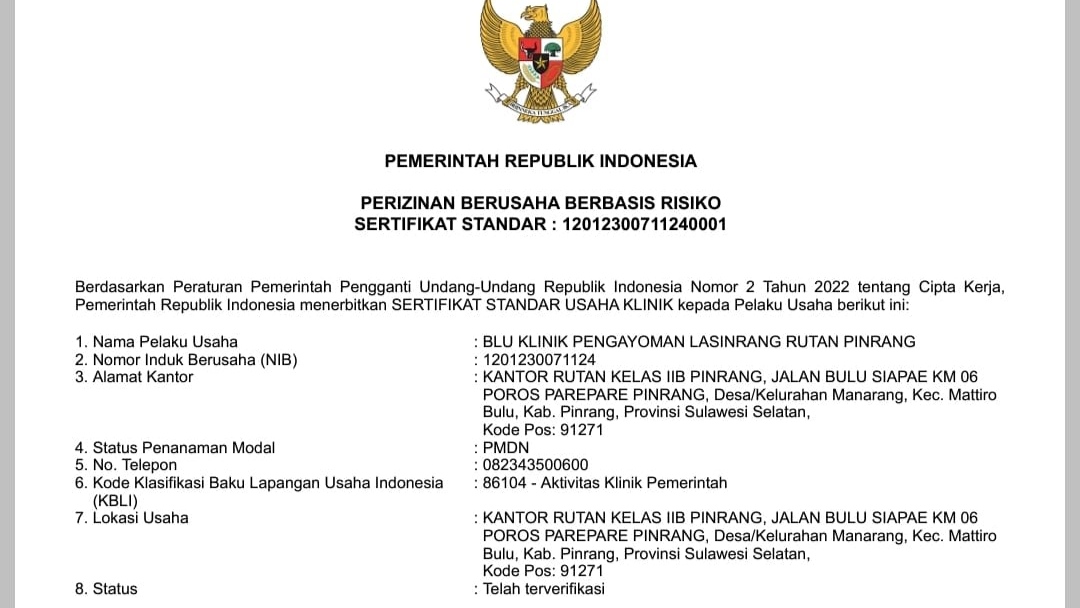 Status Terverifikasi, Rutan Pinrang Miliki Klinik Pratama Berbasis Risiko