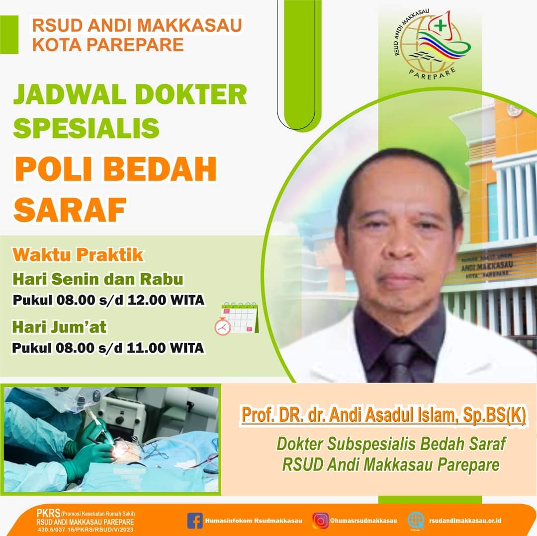 RS Andi Makkasau Parepare Umumkan Jadwal Poli Bedah Saraf
