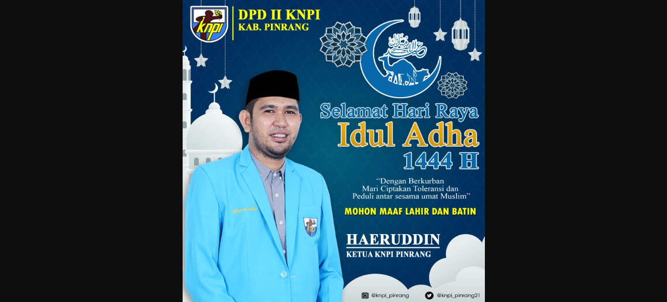 Ketua KNPI Pinrang Haeruddin Ucapkan Selamat Hari Raya Iduladha 1444 H