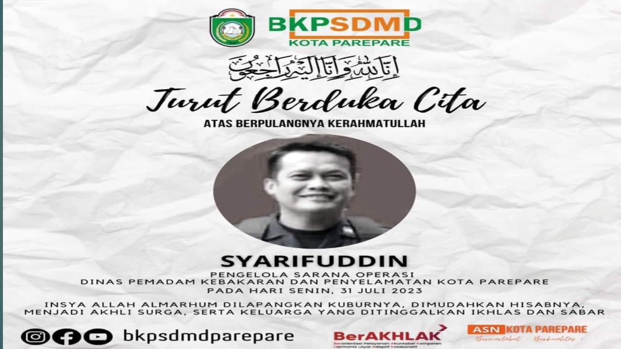 Pemkot Parepare Berduka, ASN Dinas Damkar dan Penyelamatan Meninggal Dunia