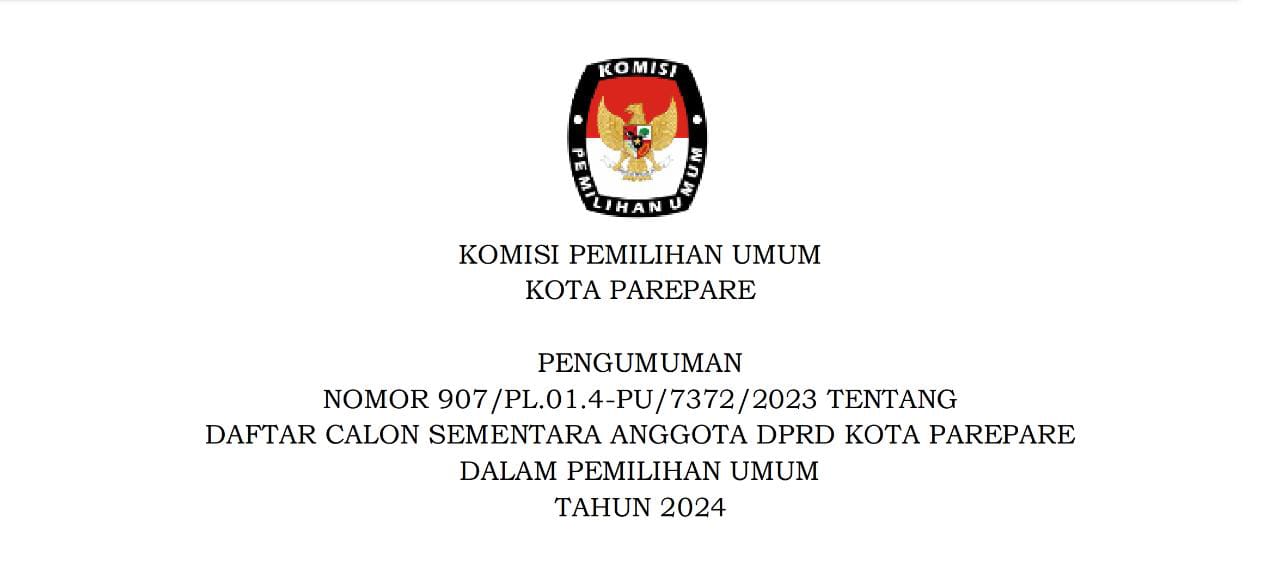 KPU Parepare Umumkan Daftar Calon Sementara Anggota DPRD Tahun 2024