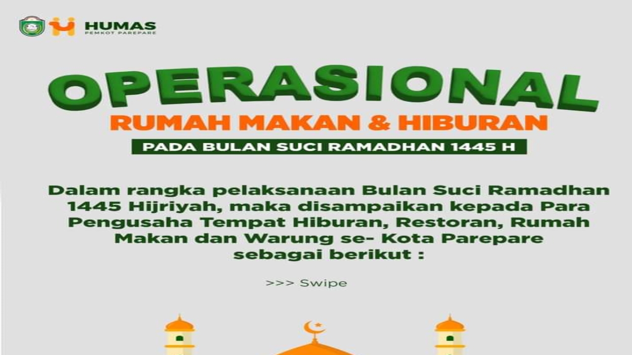 Pemkot Parepare Batasi Pengoperasian Tempat Hiburan Selama Bulan Suci Ramadhan 1445H