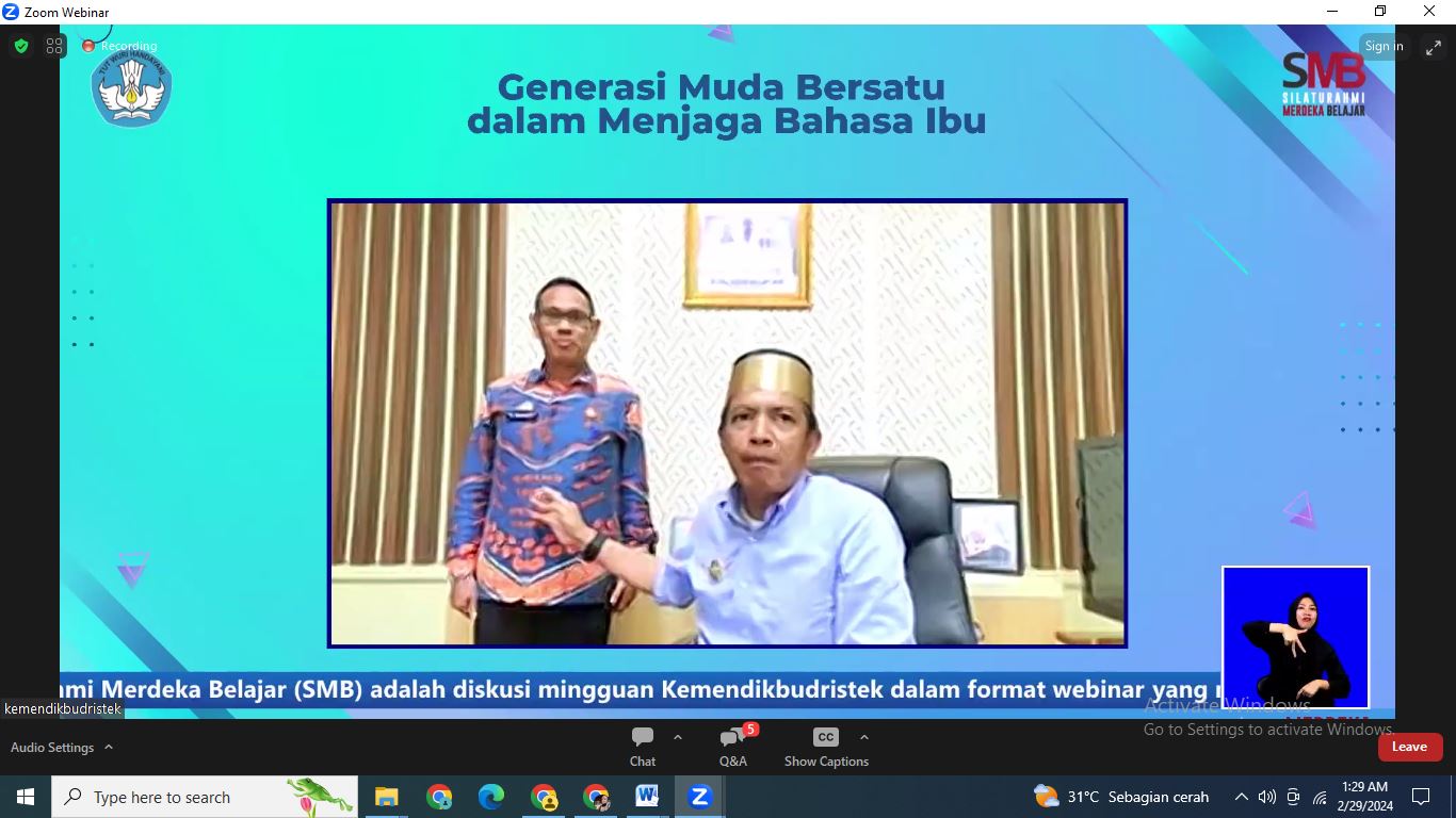 Pj Wali Kota Parepare Bagikan Praktik Baik Pelestarian Bahasa Ibu dalam Webinar Nasional