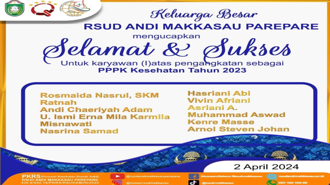 RSUD Andi Makkasau Parepare Ucapkan Selamat kepada PPPK Tenaga Kesehatan 2023