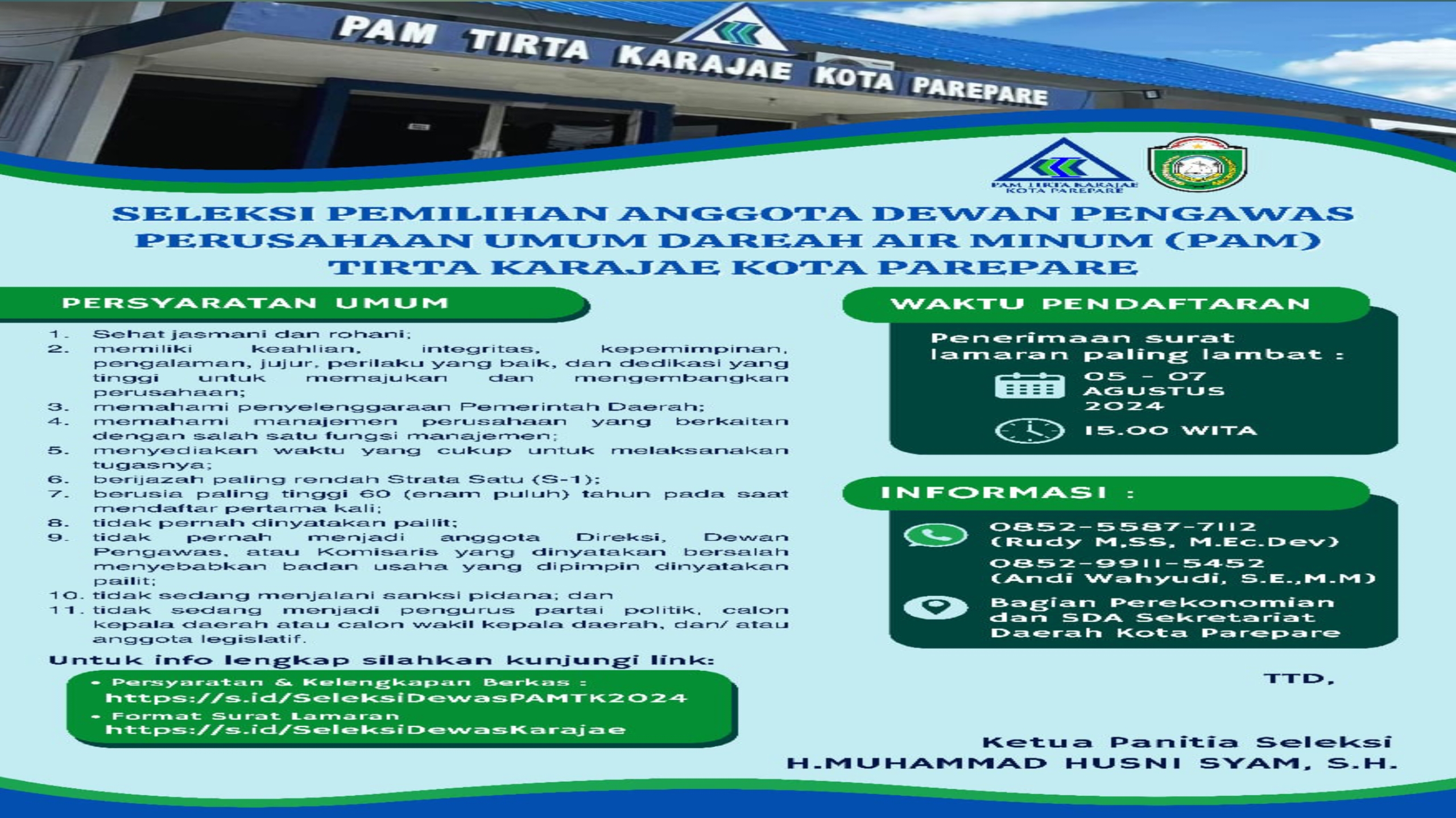 Pemerintah Kota Parepare Buka Seleksi Pemilihan Anggota Dewan Pengawas PAM Tirta Karajae