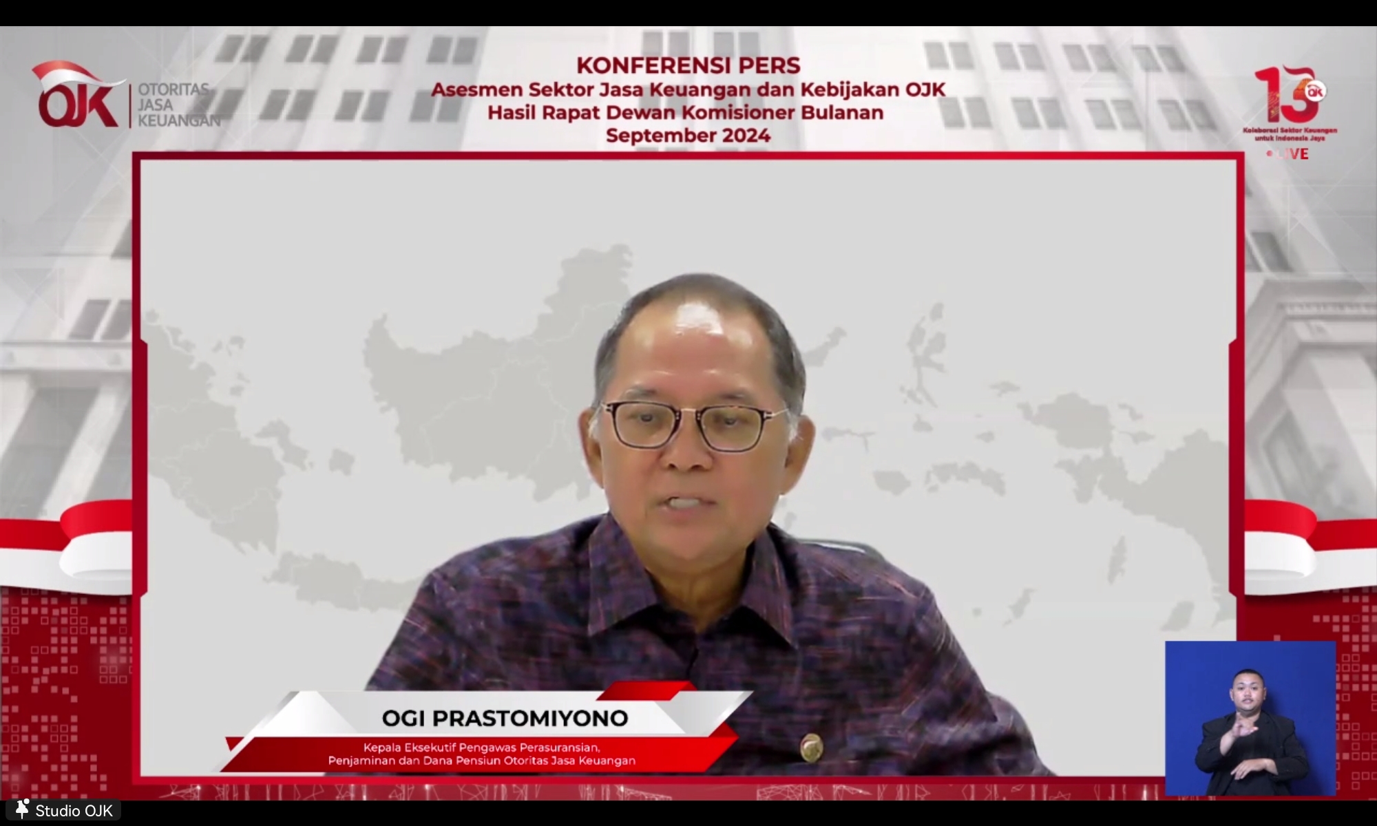 Kepala Eksekutif Pengawas PPDP Otoritas Jasa Keuangan (OJK) Ogi Prastomiyono. (Dok. Tangkapan Layar)