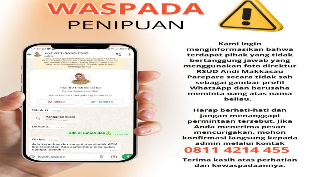 Waspada! Oknum Gunakan Foto Direktur RSUD Andi Makkasau untuk Modus Penipuan